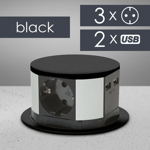 20433BK • Elosztó - rejtett, 3-as + USB-A + Type-C - fekete