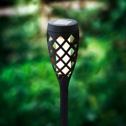 11262E • LED-es szolár lámpa - leszúrható - lángeffekt - 12 sárga LED - műanyag - fekete - 60 x 420 mm