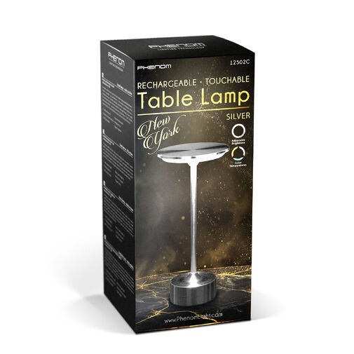 12502C • Asztali lámpa - ezüst színű fém - állítható színhőm, fényerő - akkumulátoros - USB