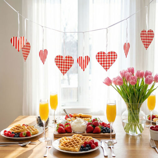 56096 • Girland - papír - piros kockás szívek - 2 m