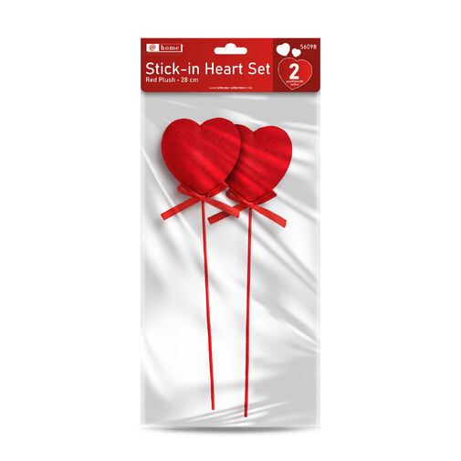 56098 • Leszúrható szív szett - piros plüss, habszivacs - 28 cm - 2 db / csomag