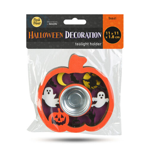 56641 • Halloween-i dekoráció - teamécses tartó - tök - MDF - 11 x 11 x 1,8 cm