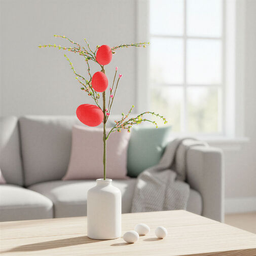 57965C • Húsvéti tojásfa ág - csillámos - piros - 40 x 16 cm