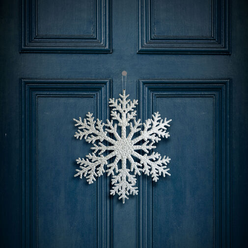 59704B • Karácsonyi dekoráció - jégkristály - glitteres ezüst - akasztható - 31 cm