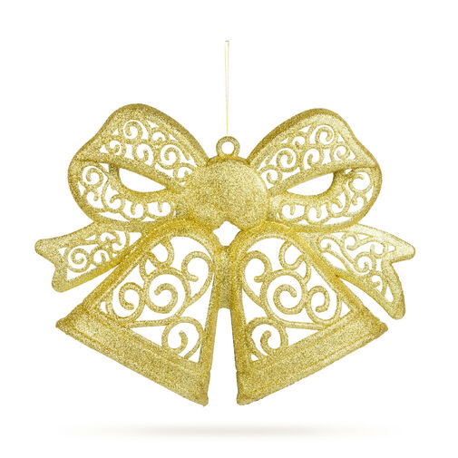 59705A • Karácsonyi dekoráció - masni - akasztható - glitteres arany - 35 cm