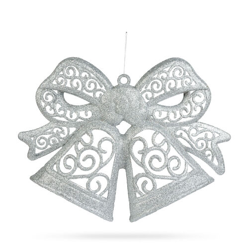 59705B • Karácsonyi dekoráció - masni - akasztható - ezüst - 35 cm