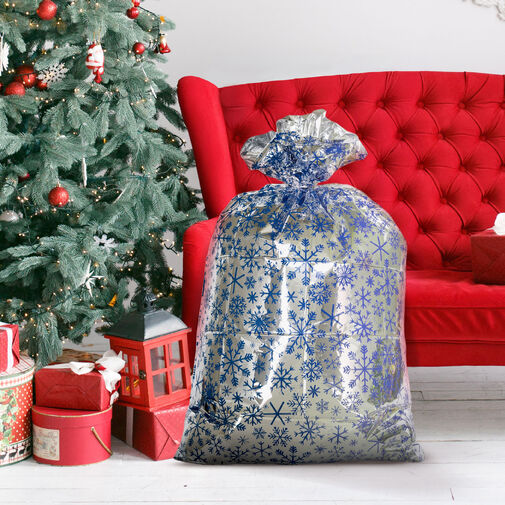 59707B • Karácsonyi ajándék tasak - extra nagy - fólia - jégkristály - 78 x 120 cm