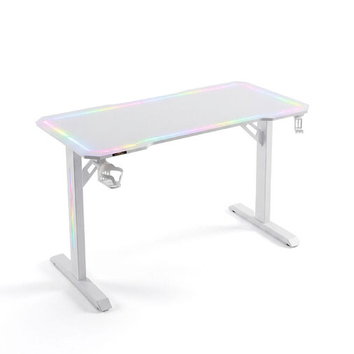 BMD1129WH • Gamer asztal - 120 x 60 x 75 cm - RGB LED, USB, pohártartó, fejhallgató tartó, 5 mm üveg - fehér